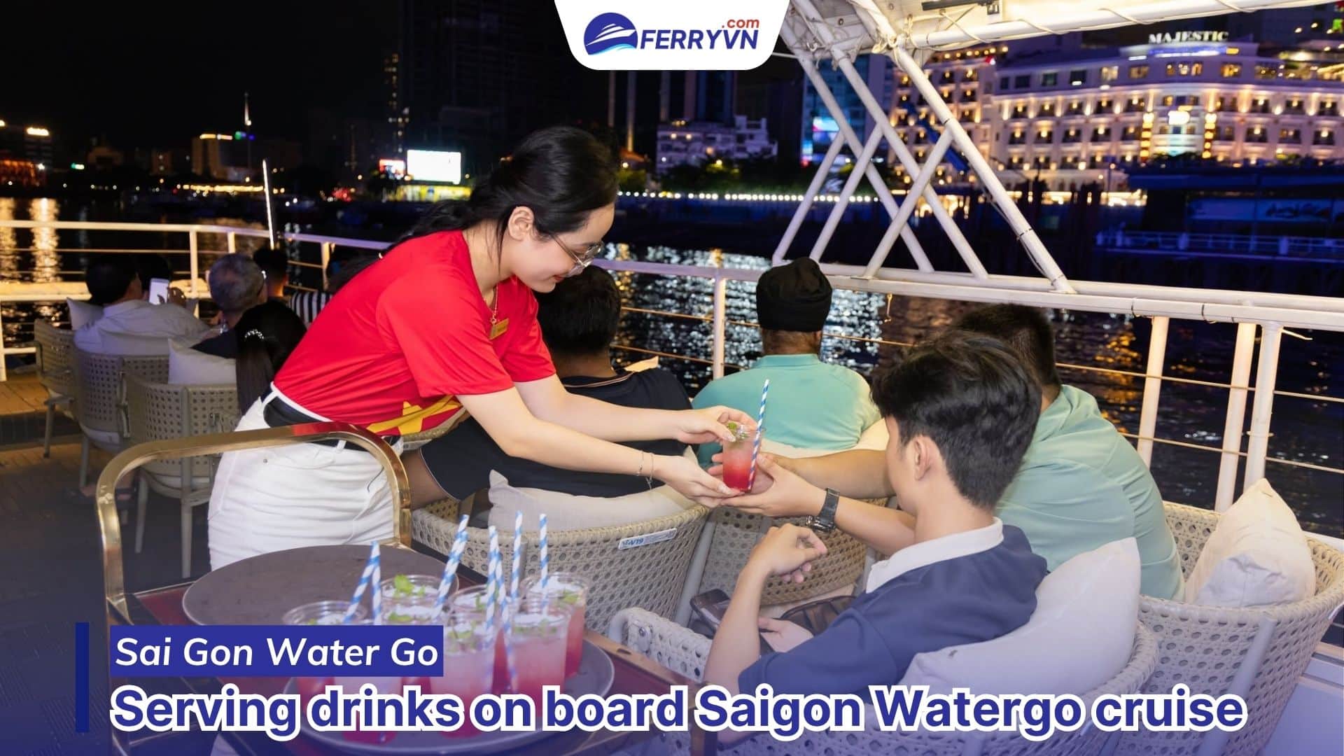 Serving drinks on board Saigon Watergo cruise