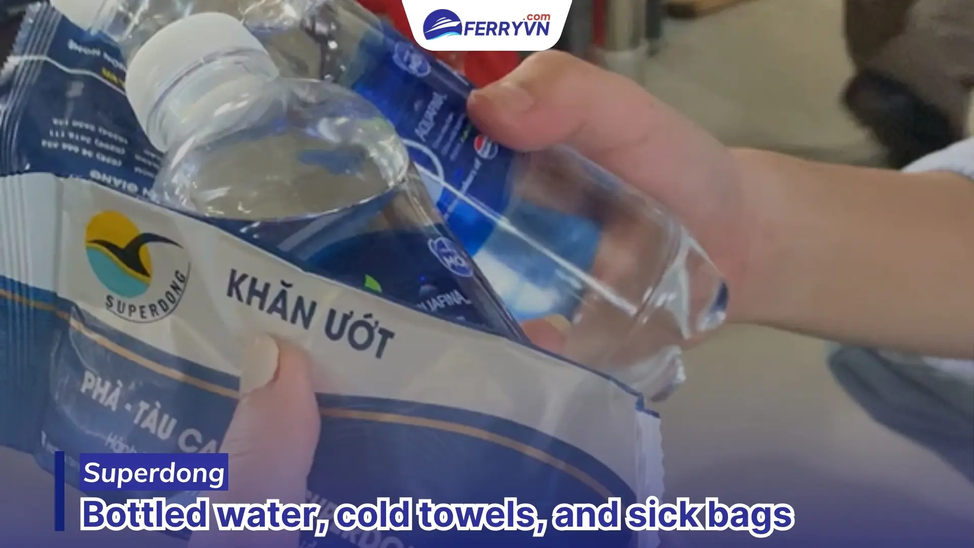 passengers receive bottled water and cold towel when boarding
